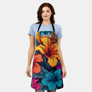 Delantal nombre personalizado tropical