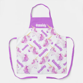 Delantal Nombre personalizado Unicornio rosa Púrpura
