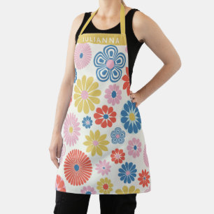 Delantal Nombre Personalizado Vibrante Retro Floral Verano
