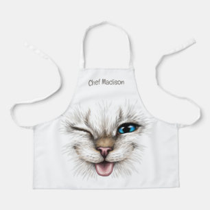 Delantal Nombre personalizado Winking Cat