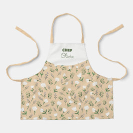 Delantal Nombre personalizado y flores blancas