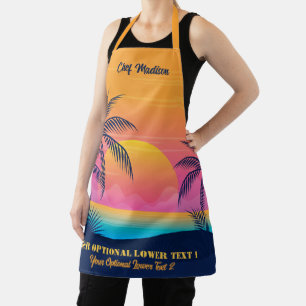 Delantal Nombre personalizado y texto Isla tropical Sunset