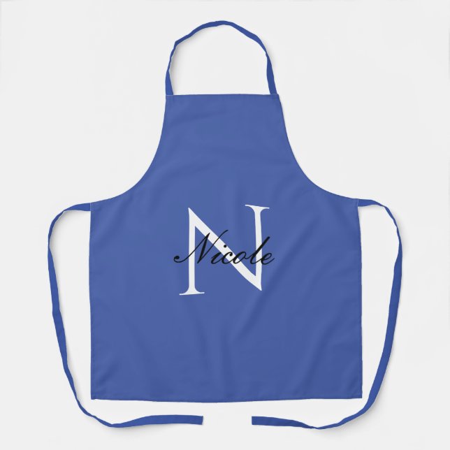 Delantal Nombre propio monogramado inicial azul (Anverso)