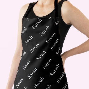 Delantal Nombre repetitivo o patrón de palabra negro y blan