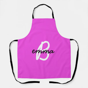 Delantal Nombre rosa caliente   Neón monograma inicial mode
