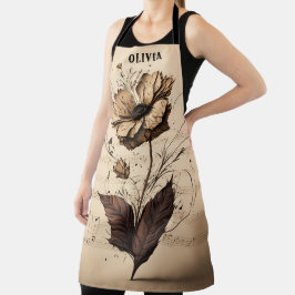 Delantal Nombre Rústico Personalizado Floral Champagne Hoja