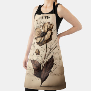 Delantal Nombre Rústico Personalizado Floral Champagne Hoja