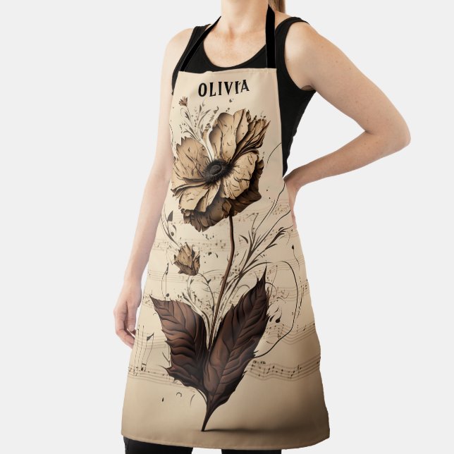 Delantal Nombre Rústico Personalizado Floral Champagne Hoja (in situ)