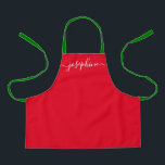 Delantal Nombre simple de Navidades rojos personalizados<br><div class="desc">Sorprenda a los aficionados a la cocina en su vida con nuestro Apron de colores de vacaciones personalizados, un regalo ideal para los que les encanta hornear y cocinar, especialmente durante la temporada festiva. Este delantal no es sólo un accesorio práctico de cocina, es una muestra personalizada de aliento y...</div>