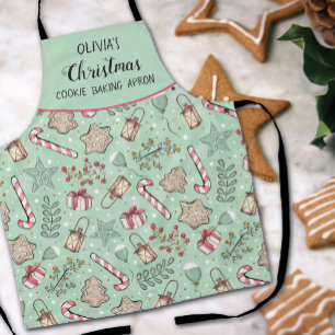 Delantal Nombre verde de horneado de galletas de Navidad
