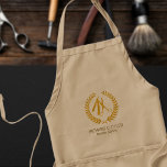 Delantal Nombre y logotipo de la peluquería elegante vintag<br><div class="desc">Espectro de barbería personalizado con tijeras de oro falsas y logo de guión (¡puedes reemplazarlo por el tuyo!) y con el nombre/título del barbero</div>
