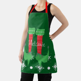 Delantal Nombres de duendes rosados lindos Navidad Copos de