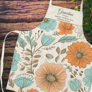 Delantal Nombres de los nietos de la floral retro de la abu