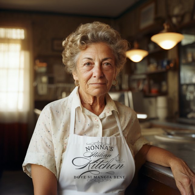 Delantal Nonna's Italian Kitchen Pretty Typography  (Nonna's Italian Kitchen Pretty Typography on White Apron)