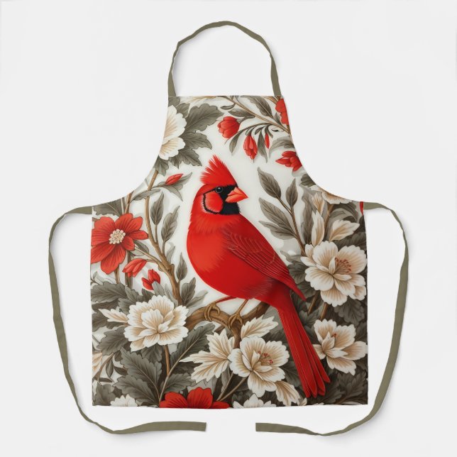 Delantal Northern Cardinal Bird Beautiful Floral (Anverso)