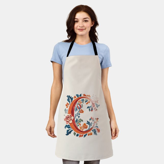 Delantal Norwegian Norway Rosemaling Initial C, Apron (Gastado)