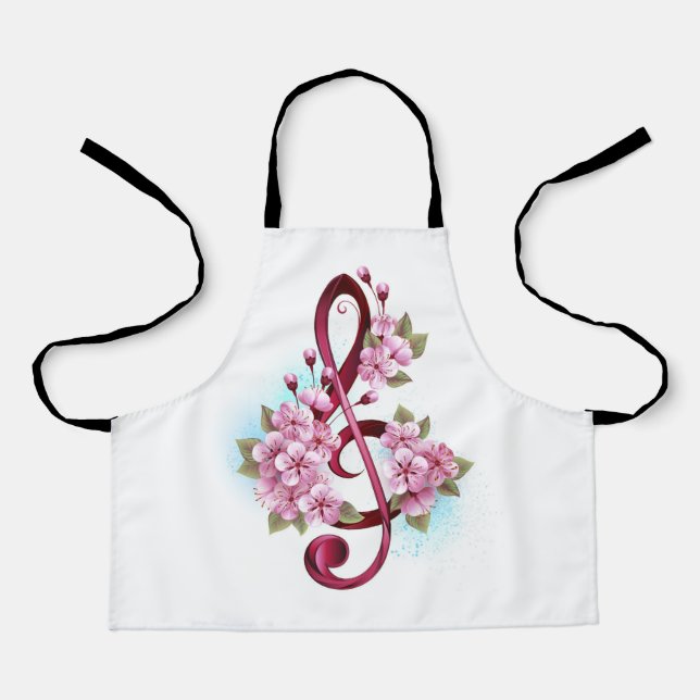 Delantal Notas de clave de sol musical con flores de Sakura (Anverso)