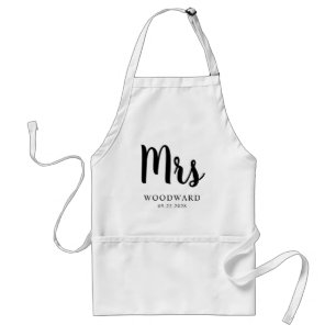 Delantal Novia Caligrafía Señora Personalizada Blanco Negro