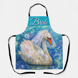 Delantal Novia cisne con velo en agua azul blanco personali