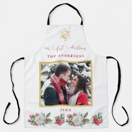 Delantal Nuestro primer Boda de fotos de copos de nieve flo