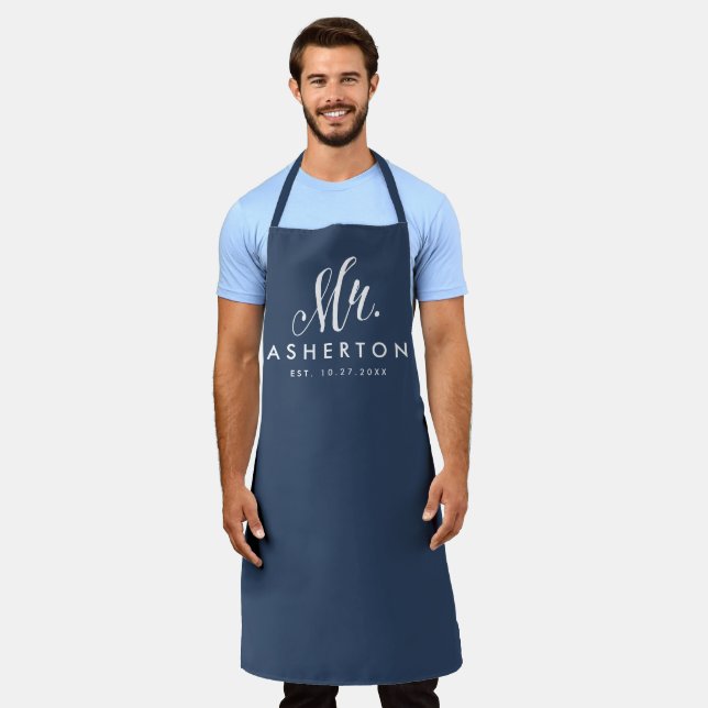 Delantal Nuevo marido Sr. Apron azul marino personalizado (Gastado)