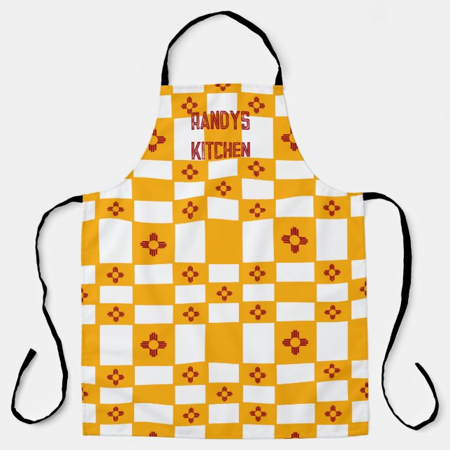 Delantal Nuevo México Zia Cuadrados blancos rojos amarillos (Anverso)