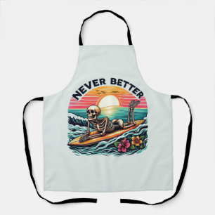 Delantal Nunca Mejor - Skeleton Surfing Sunset Wave Design