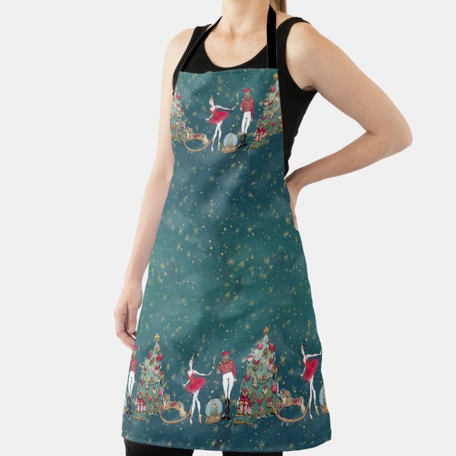 Delantal Nutcracker Suite Ballerina Toy Soldier Tree Apron (in situ)