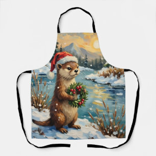 Delantal Nutria Vintage con Corona de Navidad junto al Río