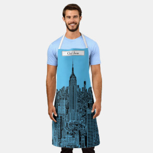 Delantal NYC Skyline ESB Top of the Rock Etched Blue BG