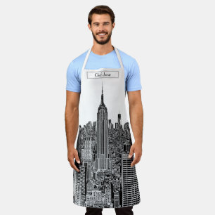 Delantal NYC Skyline ESB Top of the Rock Etched White BG