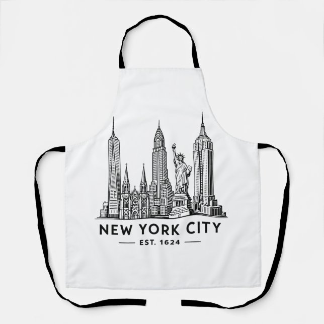 Delantal NYC Skyline Illustration with Statue of Liberty (Anverso)
