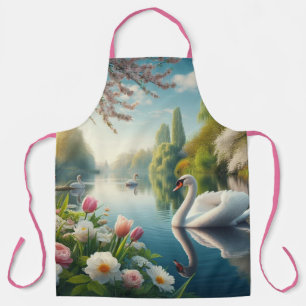 Delantal Obra artística de primavera de lagos de cisne flor