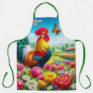 Delantal Obra de arte de gallos/gallos/gallinas con flores/