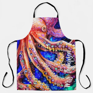 Delantal Octopus acuarela de personalizable con nombre