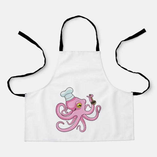 Delantal Octopus como cocinero con cuchara de madera (Anverso)