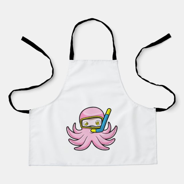 Delantal Octopus en el submarinismo con tubo y gafas de nat (Anverso)