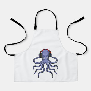 Delantal Octopus en la música con auriculares