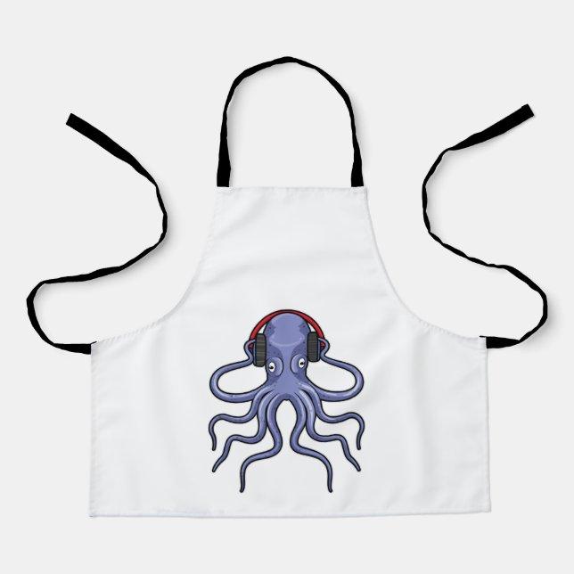 Delantal Octopus en la música con auriculares (Anverso)