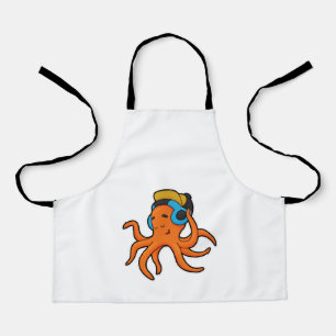 Delantal Octopus en la música con auriculares