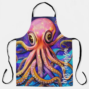 Delantal Octopus oceánico con nombre personalizado