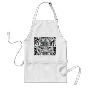 Delantal Ojos azules negros y blancos cara de tigre salvaje