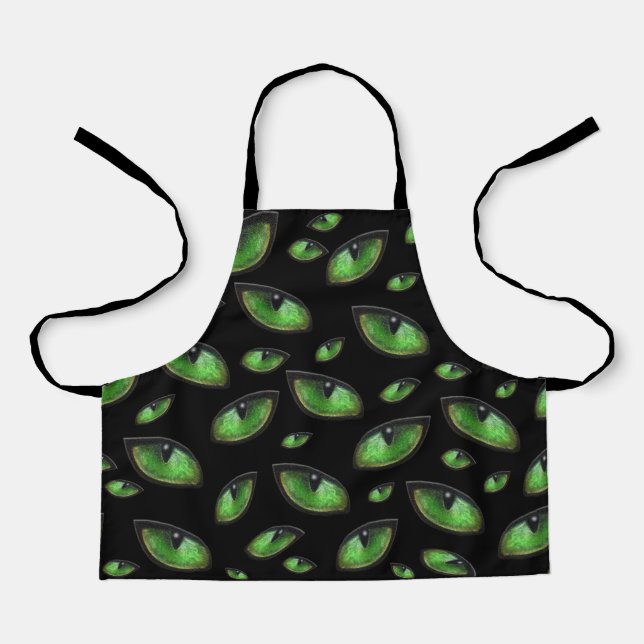 Delantal Ojos de gatos verdes, Apron de impresión completa  (Anverso)