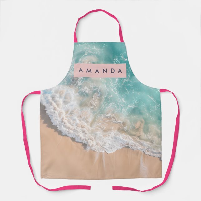 Delantal Ola de Océano Turquesa Personalizada Playa (Anverso)