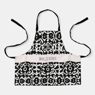Delantal Ola de ornamentos africana Patrón blanco negro