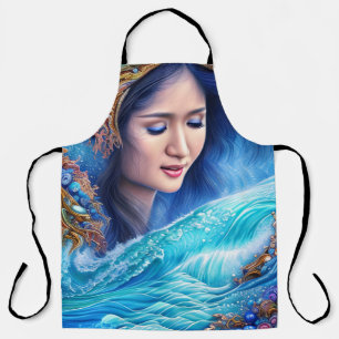 Delantal Olas azules Chica hermoso Resumen Surrealismo Arte