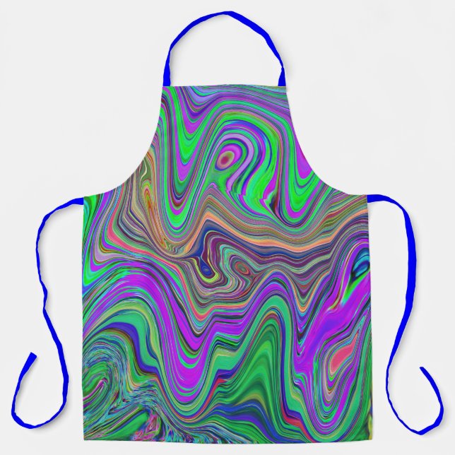 Delantal Olas de color trippy Lime Verde y Púrpura (Anverso)
