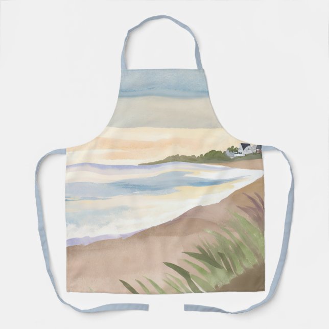Delantal Olas de Playa | Acuarela de Océano Costero (Anverso)