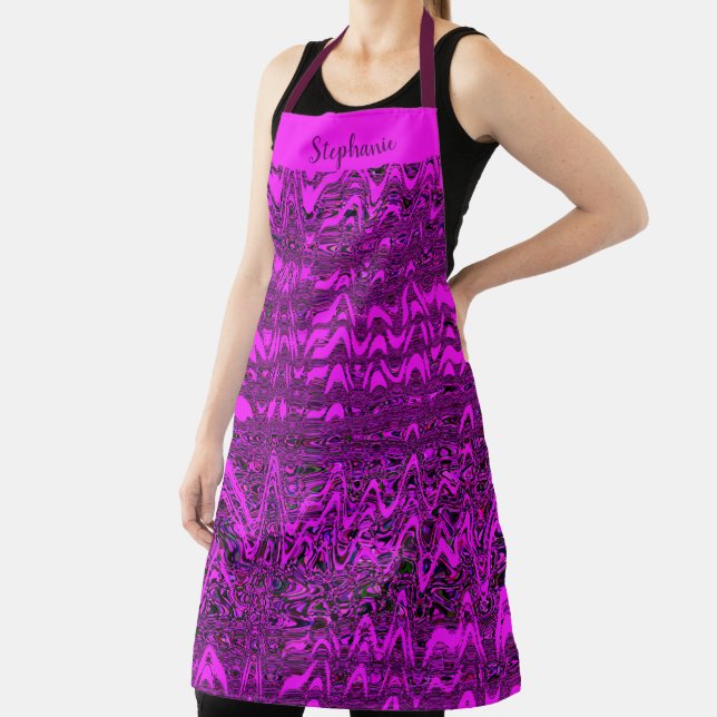 Delantal Olas rosas, patrones de onda abstracta monogramas  (in situ)