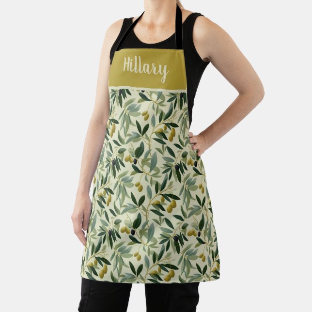 Delantal Olive Branch Monogram Name All-Over Print Apron (in situ)